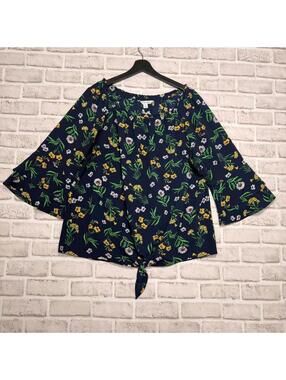 Counterparts Navy Floral‎ Blouse Women's XL Short Sleeve Peasant